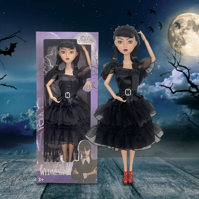 Muñecas Negras Para Niñas Muñecas Wednesday Addams con vestido negro de 10,9 pulgadas para niñas y niños (vestido negro)