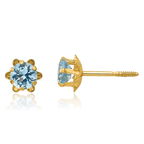 14K Solid Yellow Gold 4mm Cubic Zirconia CZ Screw Back Stud Earrings March Birthstone Jewelry