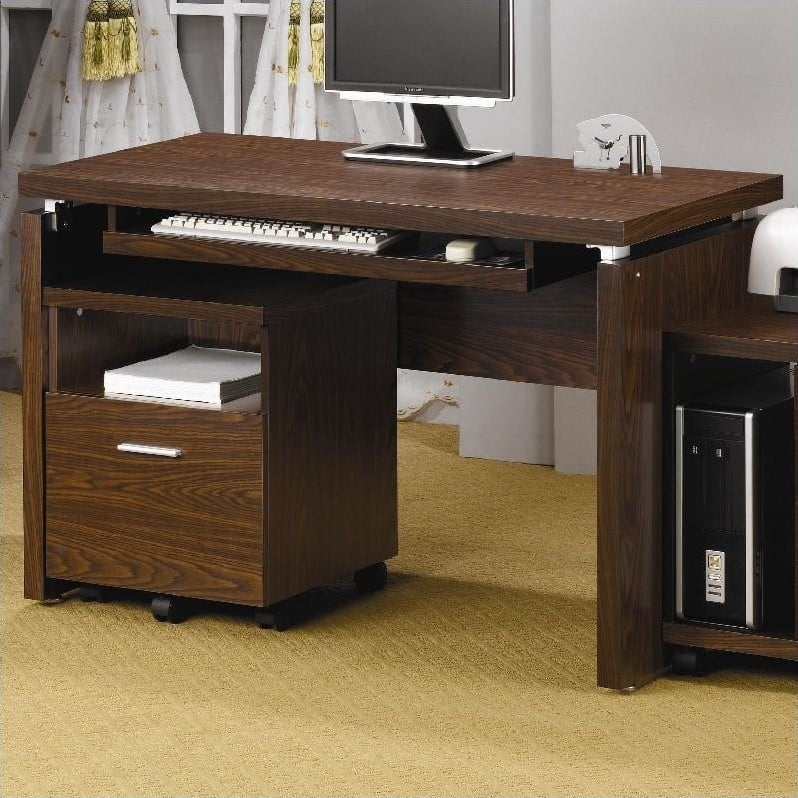 Coaster L Computer Desk With Keyboard Tray In Um Brown Finish