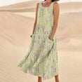 thumbnail image 2 of Summer Plus Size Dresses for Womens 2025 Fashion Sleeveless And Linen Round Neck Printed Long Dress, 2 of 5
