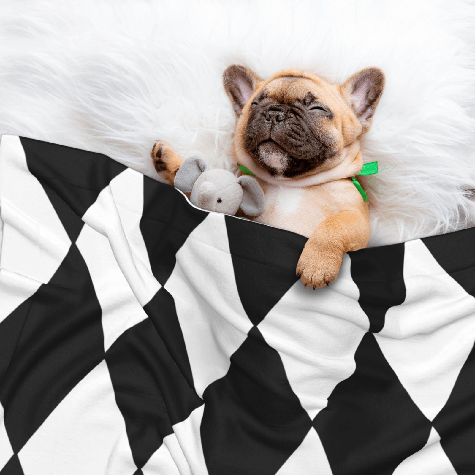 Flannel Throw Dog Blanket Harlequin Pattern Black And White Soft Warm Print Pet Blankets for Small Dog Cat Puppy