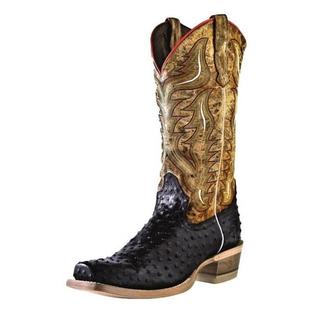 Outlaw Western Boots Mens Ostrich Print Narrow Square Black Tan