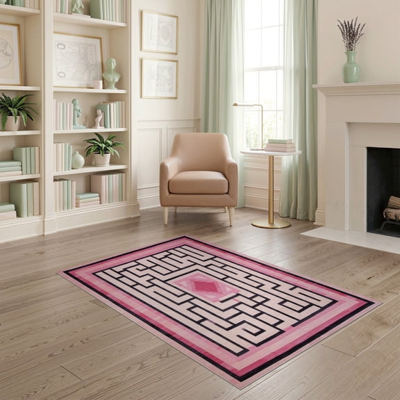 ODIKA Geometric Modern Abstract Maze With Interlocking Diamond Grid Motif for Playroom, Bedroom, Reading Nook, Pet Friendly & Kids Safe Play