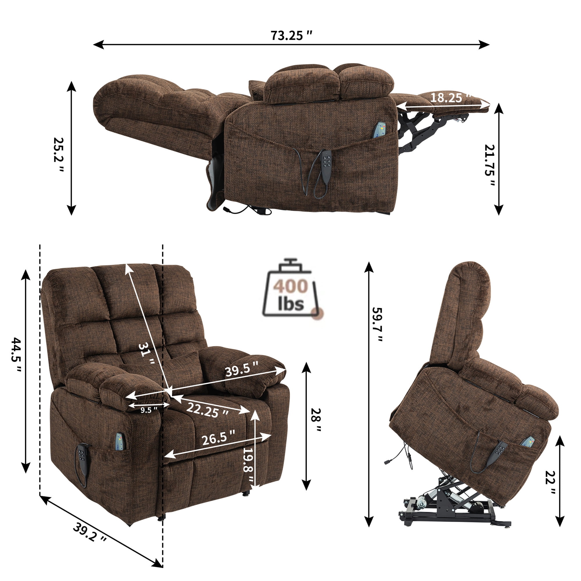 LITVZ Triple Motor Zero Gravity Power Lift Recliner Chair for Elderly, Extra Wide, Lifts Vertically, Legs Elevated Above The Heart, Heat Massage