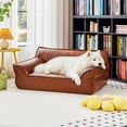 thumbnail image 2 of 39.4"W Leather Dog Bed, Mid-Century Modern Pet Bed for Large and Medium Dogs up to 70lbs, Orthopedic Elevated Dog Sofa, Pet Couch with Removable & Washable Cover for Living Room Bedroom, 2 of 10