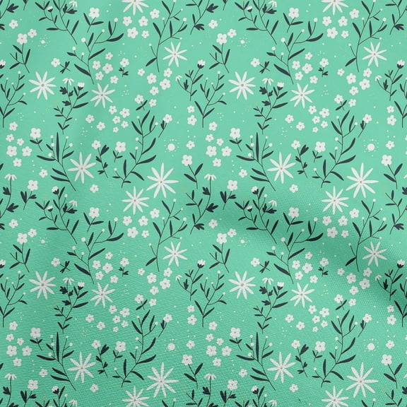 oneOone Polyester Spandex Sea Green Fabric Kids Floral Sewing Material Print Fabric By The Yard 56 Inch Wide