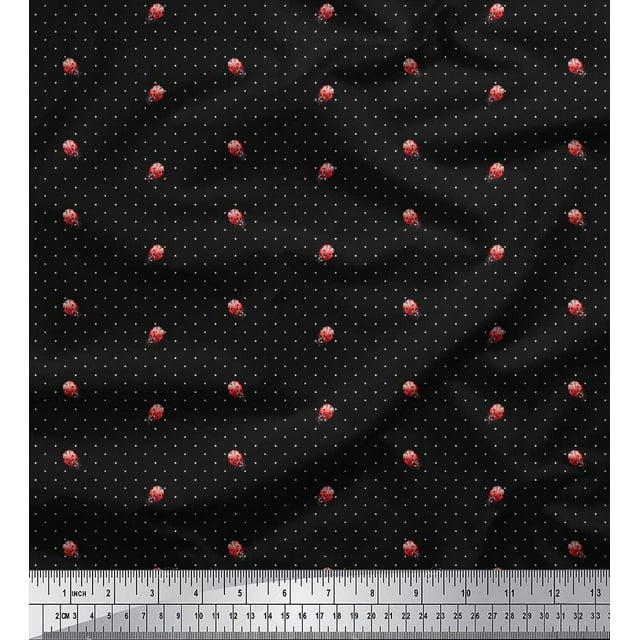 Soimoi Tissu Georgette Viscose à Pois et Insectes Imprimé au Mètre 42 Pouces de Large