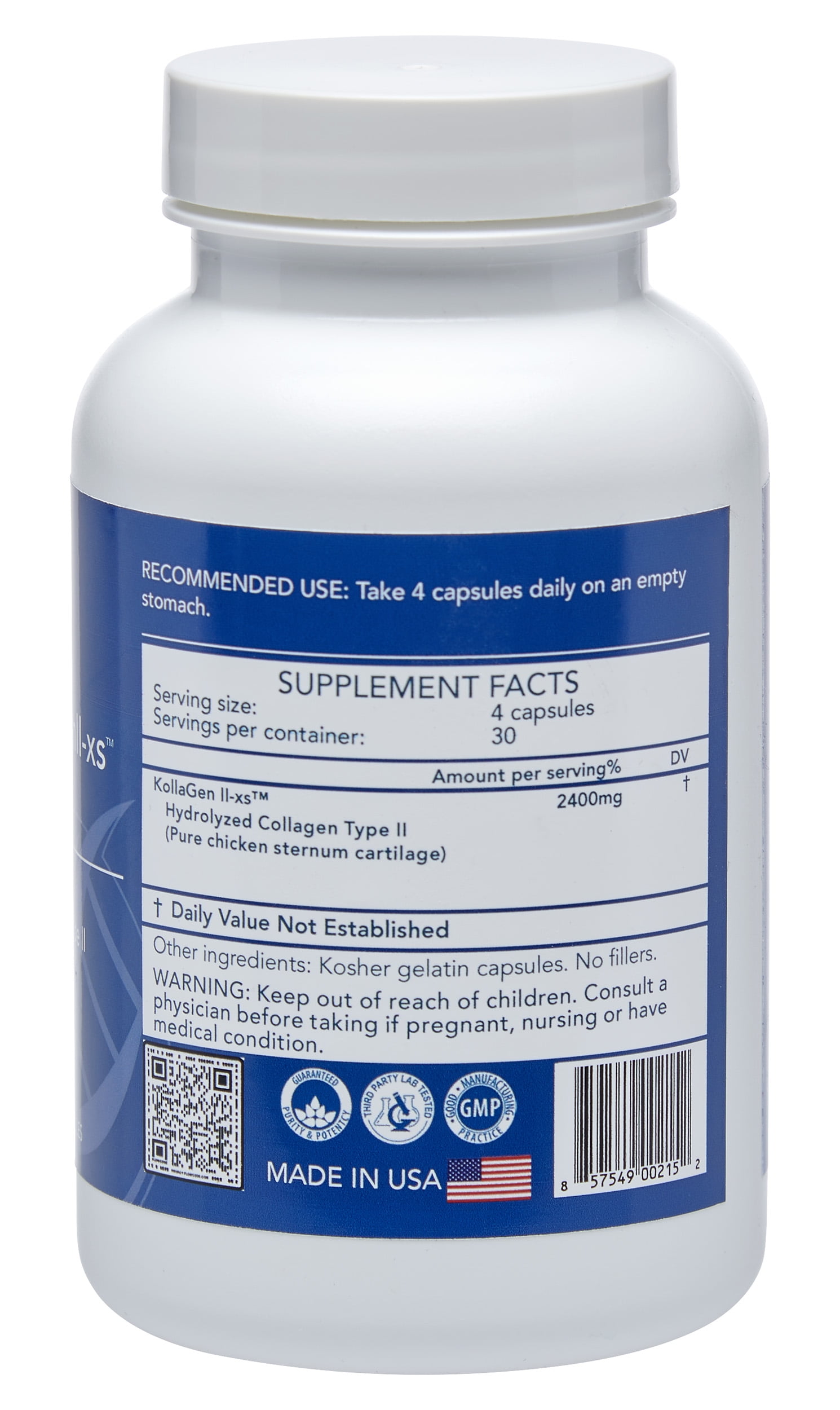 Longevity by Nature, KollaGen II-xs Collagen Type II, Hyaluronic Acid Supplements, 120 Capsules