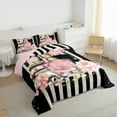 thumbnail image 3 of Fashion Pink Bedding King Size Modern Girly Black White Stripe Comforter Set, Women Pink Floral Bedding Comforter Sets Perfume Print Duvet Insert Romantic Makeup Themed Quilt, 3 of 7