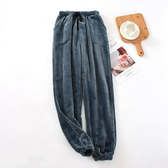 cllios Mens Fleece Pajama Pants Fuzzy Plush Pjs Bottoms Winter Warm Homewear Drawstring Elastic Waist Lounge Pants with Pockets