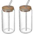 thumbnail image 1 of 2 pcs Drinking Glass with Bamboo Lid, Glass Beer Glass Juice Glass Durable Transparent Glasses For Drinks Ice Water (550ml), 1 of 4