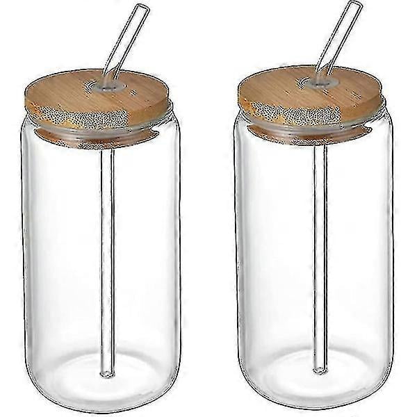 2 pcs Drinking Glass with Bamboo Lid, Glass Beer Glass Juice Glass Durable Transparent Glasses For Drinks Ice Water (550ml)