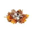 thumbnail image 2 of 10 Inch Fall Maple Leaf Candle Ring Wreath with Pumpkin Sunflower Berries, Wire Frame Thanksgiving Halloween Pillar Candle Holder Ring for Farmhouse Table Mantel Kitchen Cabinet Centerpiece Decor, 2 of 8