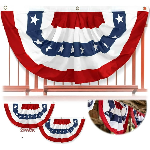 Anley Lot de 2 Fanions Plissés USA, Fanions Américains US 1,5 x 3 Pi Patriotiques Étoiles et Rayures - États-Unis Bannière Demi-Fan 1,5 x 3 Pieds