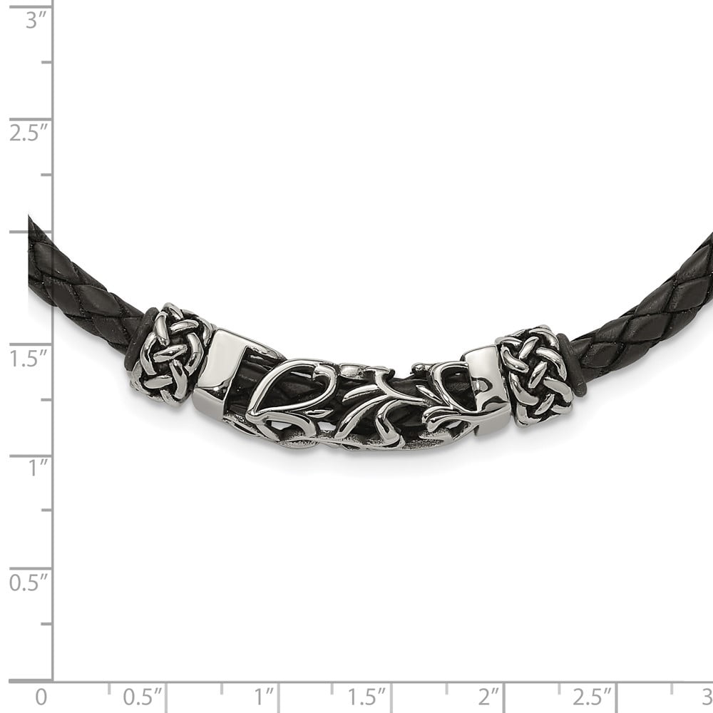 Stainless Steel Cord & Leather Necklace Chain Chisel Black with Antiqued Beads 19.75 inch 10 mm