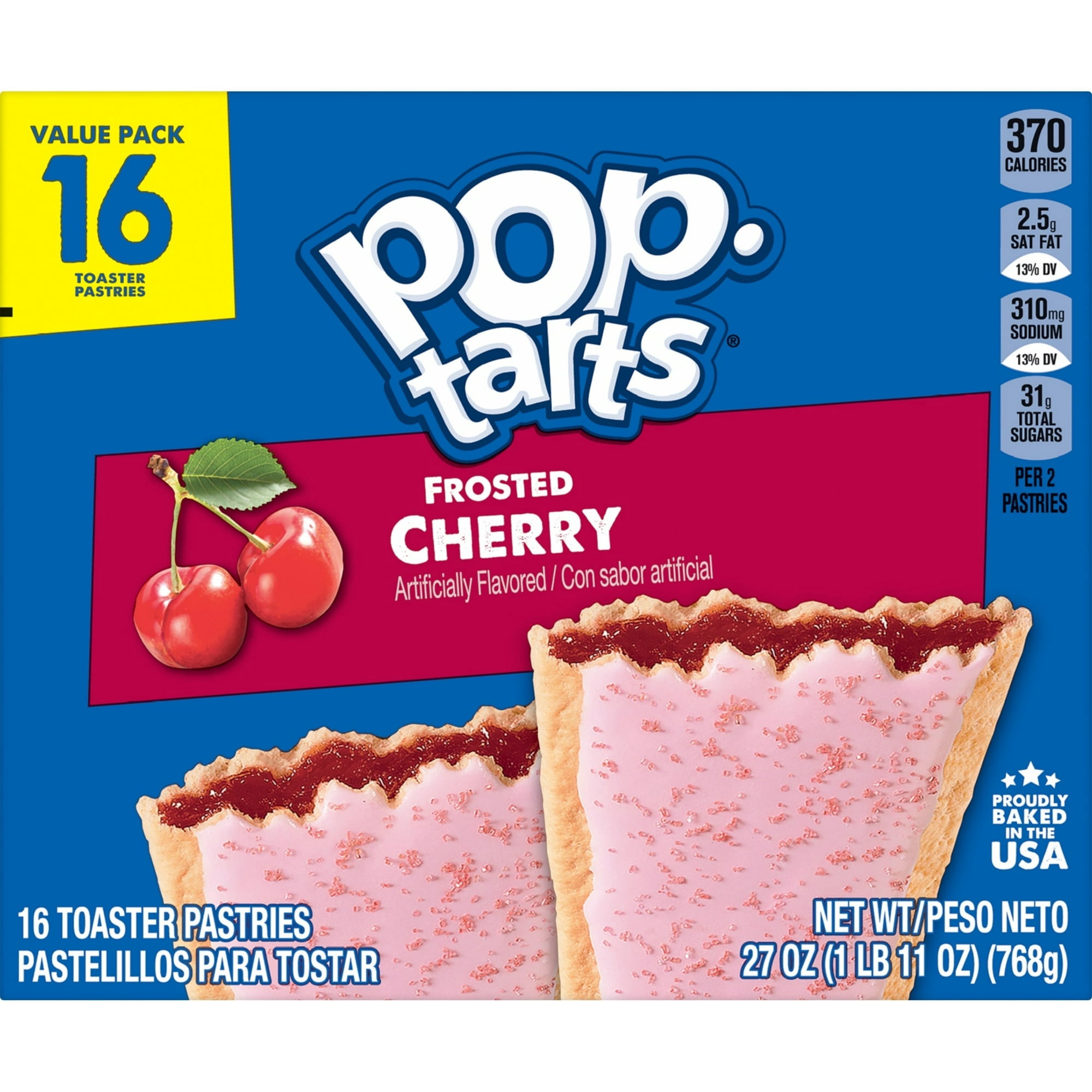 Pop-Tarts Frosted Cherry Toaster Pastries, Breakfast Foods, Shelf-Stable, 27 oz (16 Count) -Pack of 4