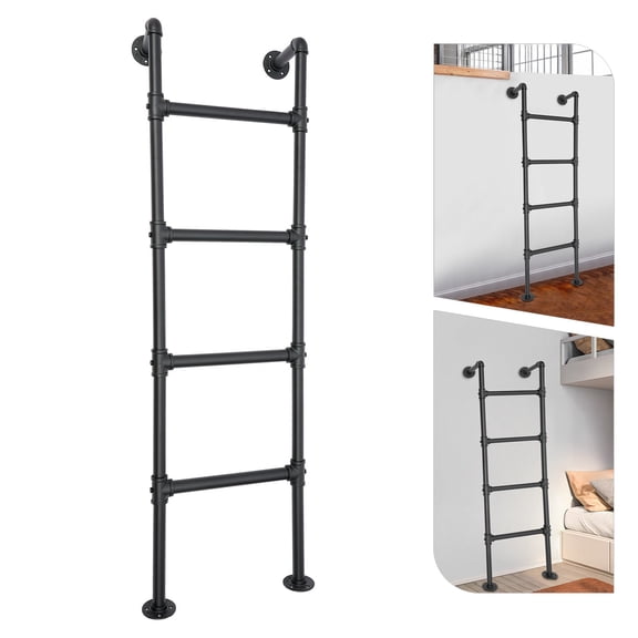 4-Step Carbon Steel Bunk Bed Ladder - 440LBS Load Capacity Wall/Floor Mounted Ladder