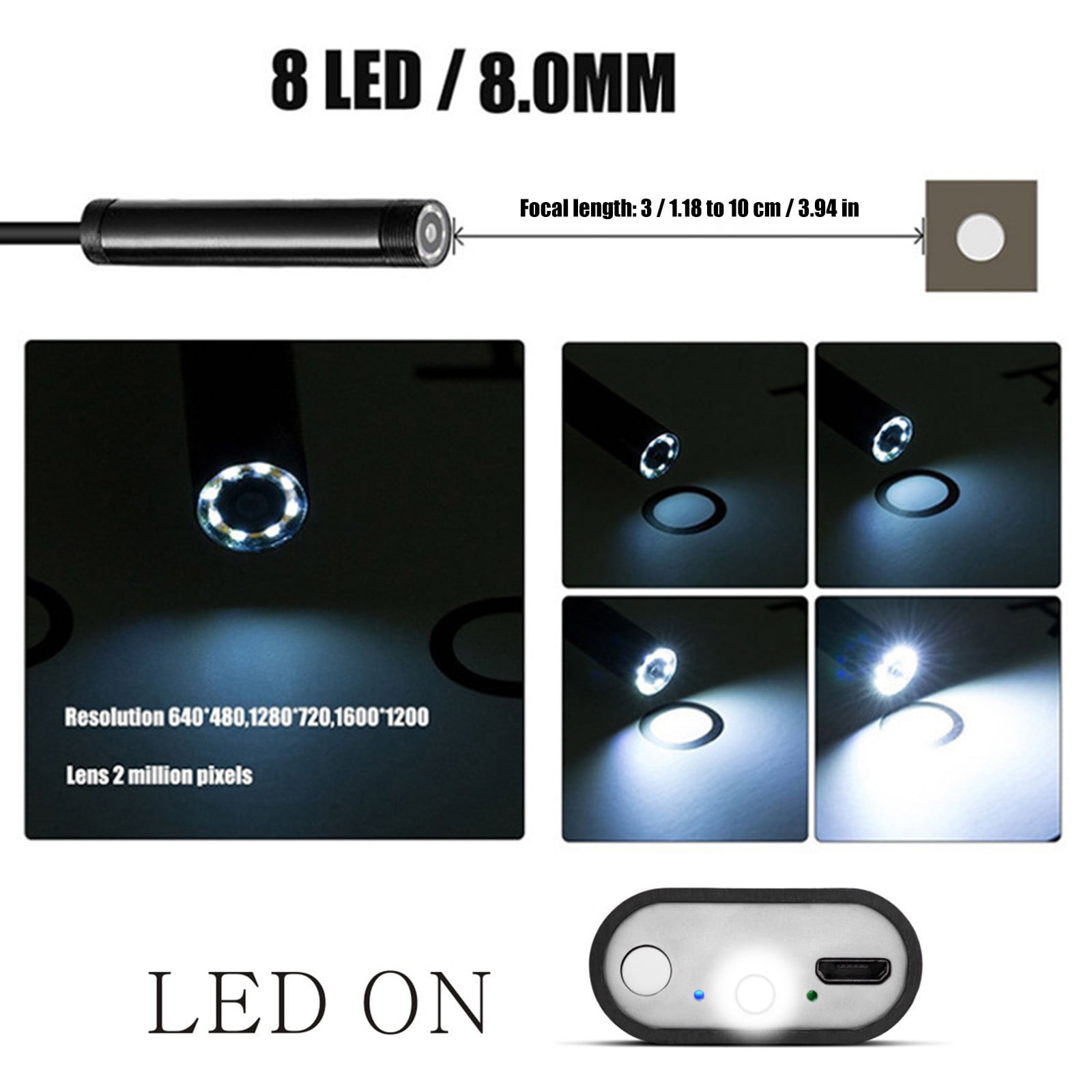 Endoscope Camera with Light for iPhone and Android, 3.3ft Semi-Rigid Snake Camera, 1200P Borescope with 8 Adjustable LED Lights, 8mm Diameter IP68 Waterproof Endoscope