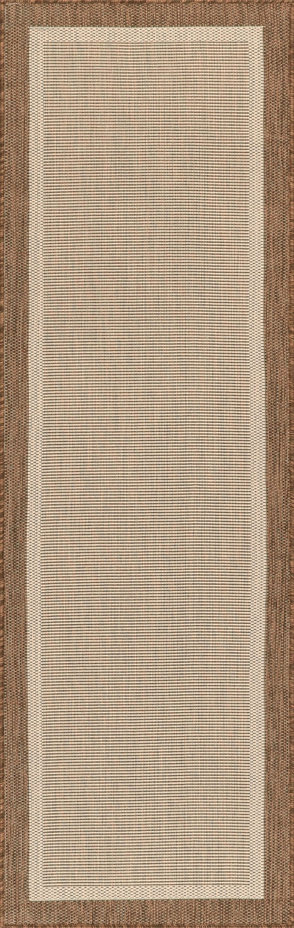 Bliss Rugs Solid Border Indoor Outdoor Rug Water Resistant Runner Rug for Patio, Hallway, Entryway, Deck, Brown ,3' x 10'