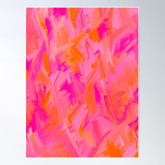 Hot Pink And Orange, Brush Strokes, Abstract Poster Wall Art, Modern Wall Decor For Living Room Bedroom, 8x12 UNFRAMED