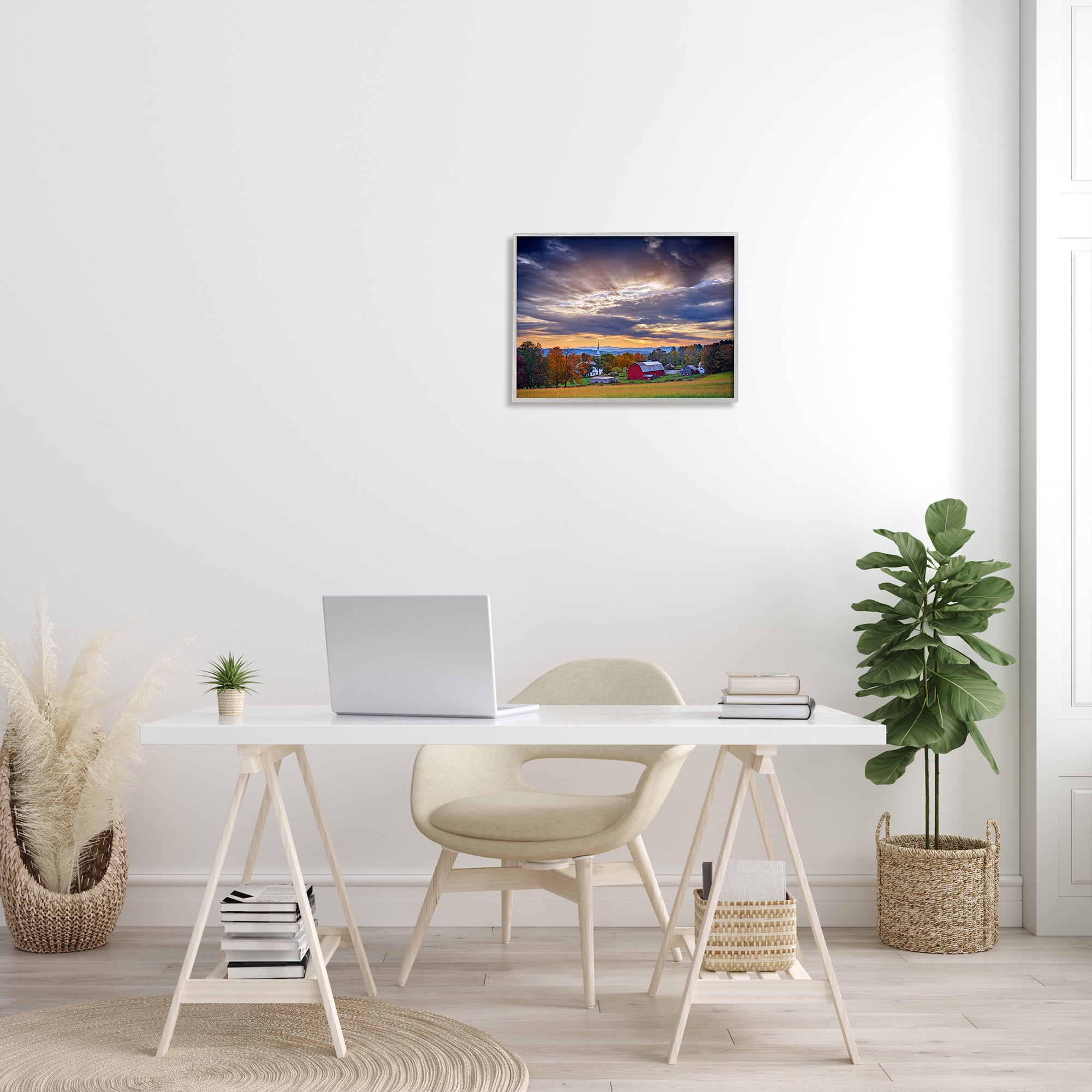 Stupell Rural Farm Pasture Sun Rays Landscape Photography Gray Framed Art Print Wall Art