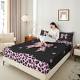 thumbnail image 4 of Castle Fairy Teens Black Pink Bow-Tie Full Size Sheets 4-Piece,Animal Leopard Cheetah Print Breathable Bed Sheets,Old Fashion Dreamy Princess Lightweight Sheet Sets,Microfiber Bedroom Decor, 4 of 7