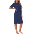 thumbnail image 4 of INSPIRE CHIC Women's Casual Summer Pajama Dress Loose Fit Nightshirts Short Sleeve Sleepwear Split Midi Nightgowns L Blue, 4 of 6