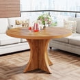 thumbnail image 3 of Tribesigns Round Dining Table for 4-6, 47.24-Inch Farmhouse Kitchen Table, Wood Dining Table with Pedestal Base, Small Dinner Table for Dining Room,Living Room, Small Space, Brown, 3 of 8