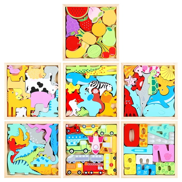 Kids Wooden Vehicle Food Number Cognition Puzzle Learning Educational Toy