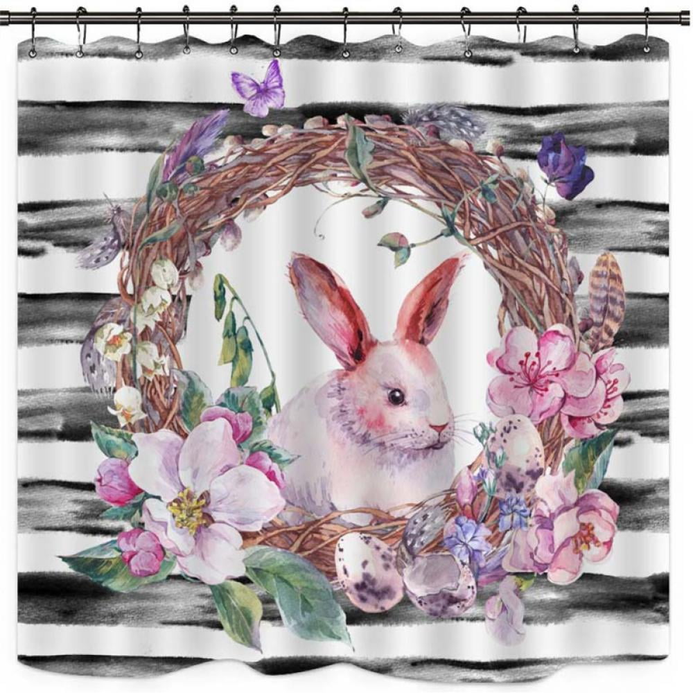 Bath Waterproof Fabric Shower Curtain Set Cartoon Umbrella Floral Funny Rabbits 
