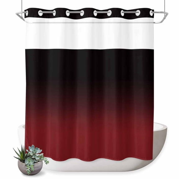 No Hook Shower Curtain with Built-in Rings - Red Black Ombre Washable Waterproof Fabric Bathroom Curtains for Hotel,Rentals, 72 X 72 Inch Long , Aesthetic Abstract Watercolor