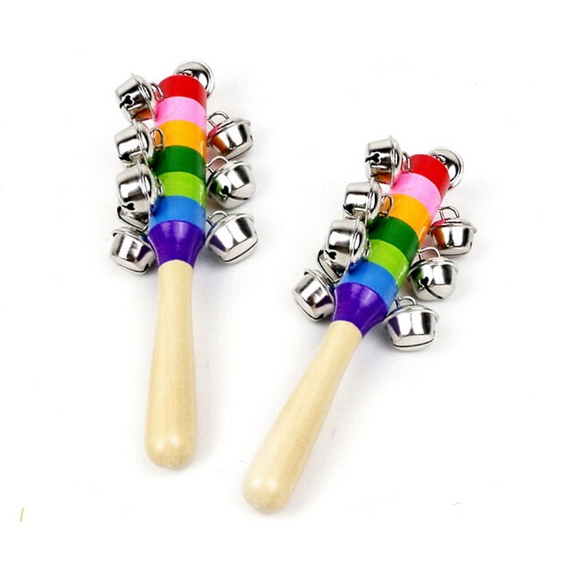 1pcs Wooden Baby Rattle Rainbow Handbell Toddlers Shaker Bells Educational Toy 