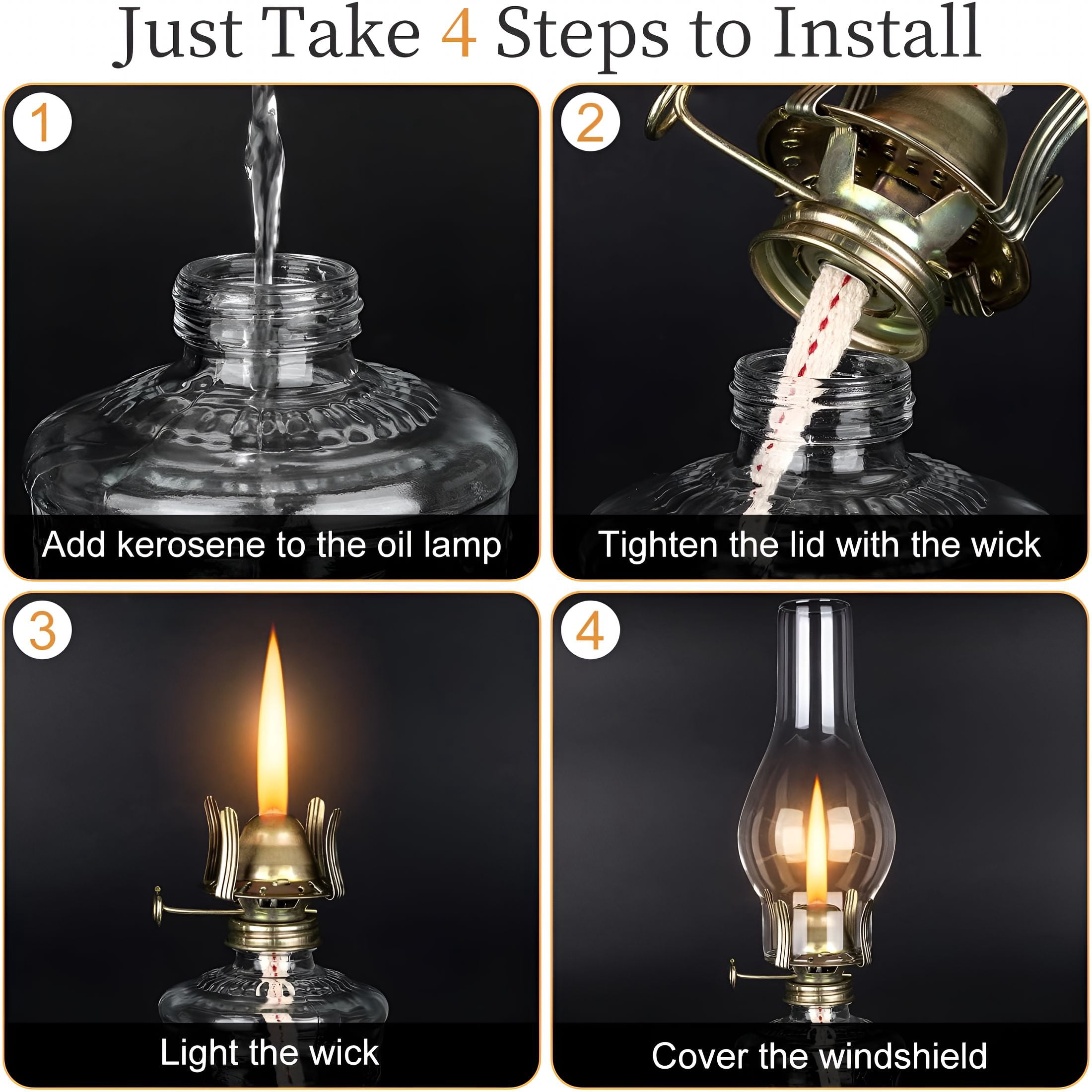HIBIBUD 2 Pcs Chamber Oil Lamps for Indoor Vintage Kerosene Lamp Rustic Hurricane Kerosene Lantern with Adjustable Fire Wick Lighting Oil Lantern for Tabletop Decor and Emergency Lighting,H:13''