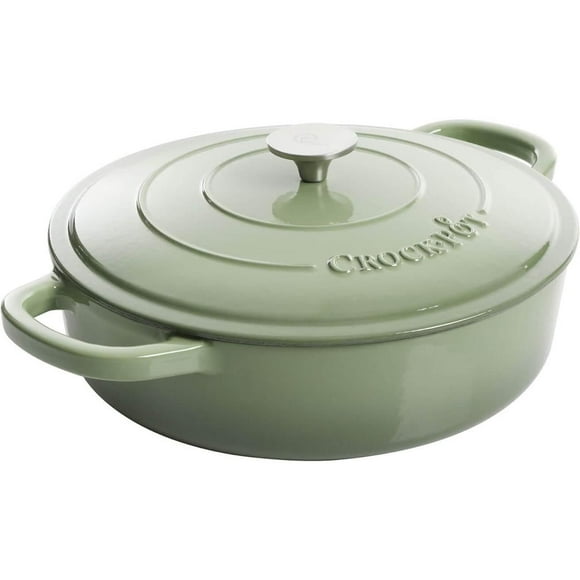Crock-Pot Artisan 5 Qt Enameled Cast Iron Braiser Pan W/Lid, Pistachio Green, Round