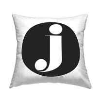 Stupell Industries Black Initial J Decorative Printed Throw Pillow, 18 x 18