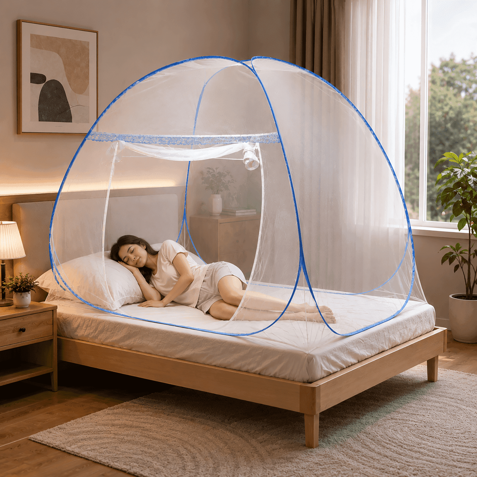 Leyeet Mosquito Net for Bed, Foldable Net Bed with Zipper Closure Design, Automatic Pop Up Mosquito Net, Portable Insect-Proof Mosquito Net Tent for Indoor, Outdoor Camping, Travel, Easy Installation