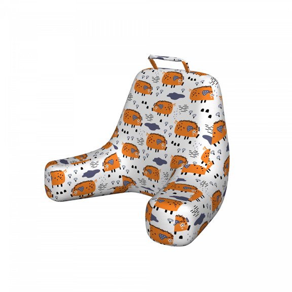 Cartoon Reading Pillow Cover, Animal Piglet Repetitive Pattern on Plain Background, Unstuffed Printed Bed Rest Case from Soft Fabric, XL Size, Orange Dark Indigo, by Ambesonne