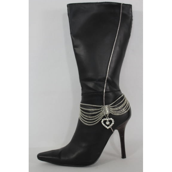 Hot Women Fashion Boot Bracelet Silver Metal Multi Chain Heart Anklet Shoe Charm
