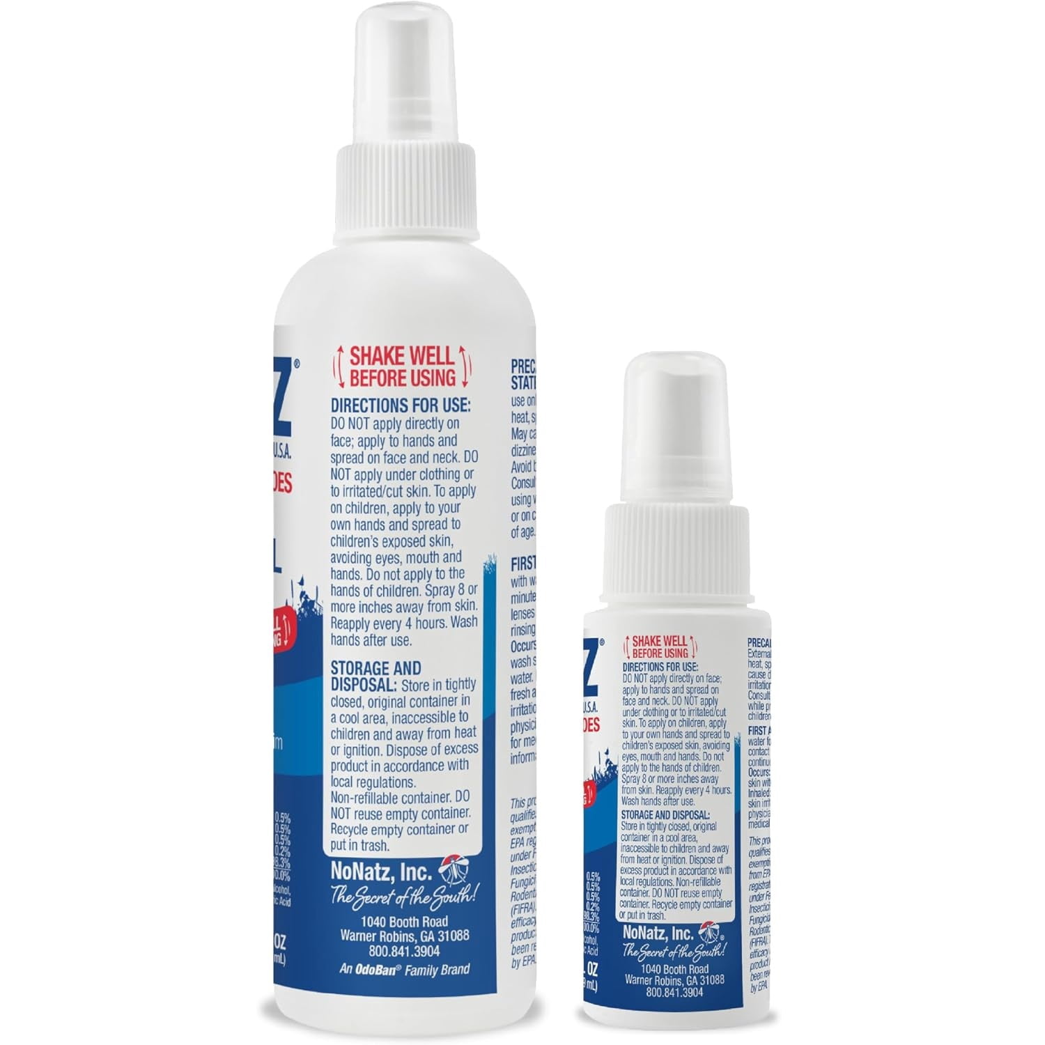 No Natz Botanical Insect Repellent, DEET-Free, Made with Natural Essential Oils, Non-Greasy Formula, Fresh Scent, 8 Fl. Oz. and 2 Fl. Oz. Spray Bottle Set