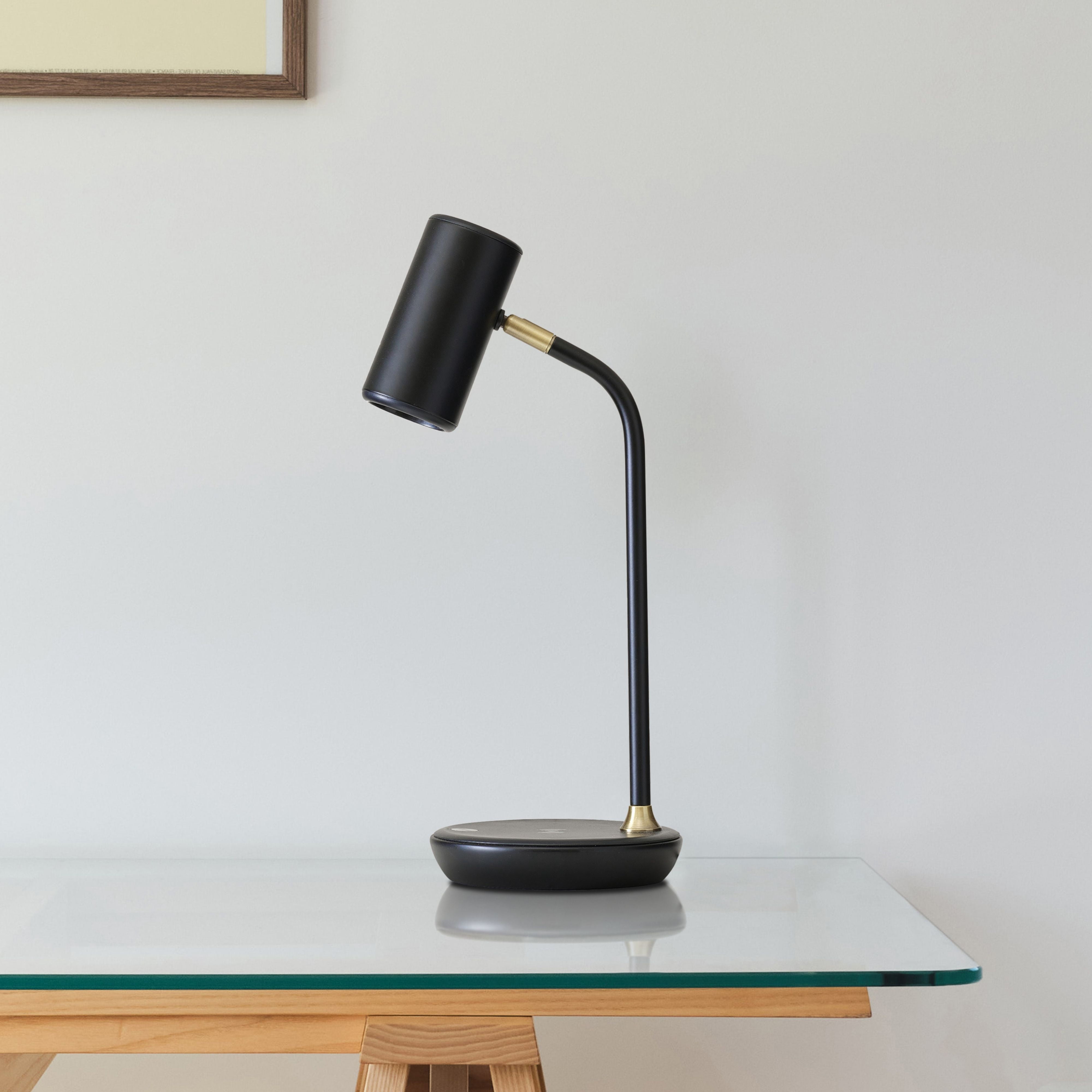 Brightech Ezra 16.5" Classic Black Dimmable LED Industrial Desk Lamp with Wireless Charging Pad and Adjustable Lamp Head