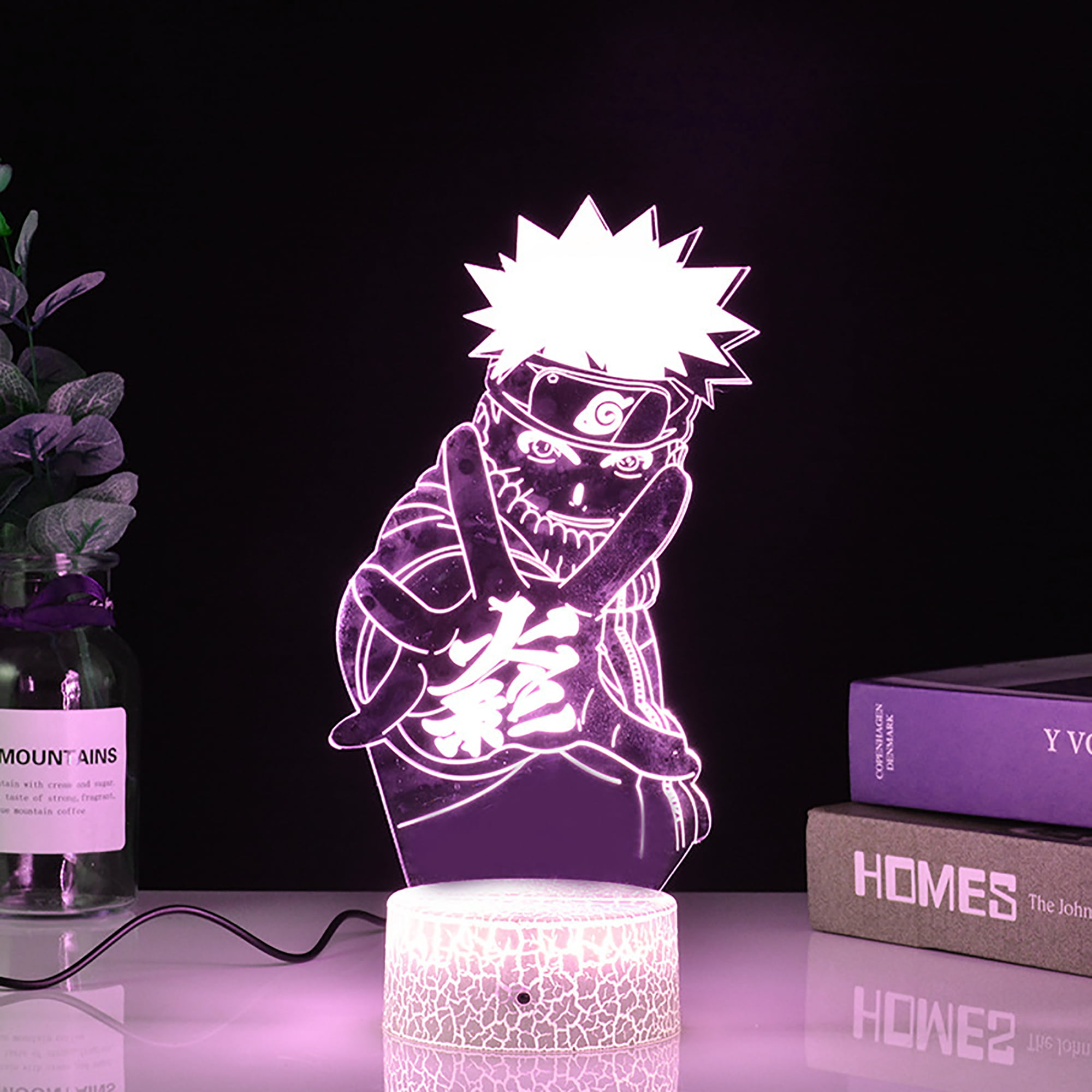 FASLMH New Animation Naruto 3D Touch Night Light Touch Colorful Remote  Control 7 Color Changing Table Lamp Novelty Creative Atmosphere  Light（Uzumaki Naruto, Cracked Bottom） 