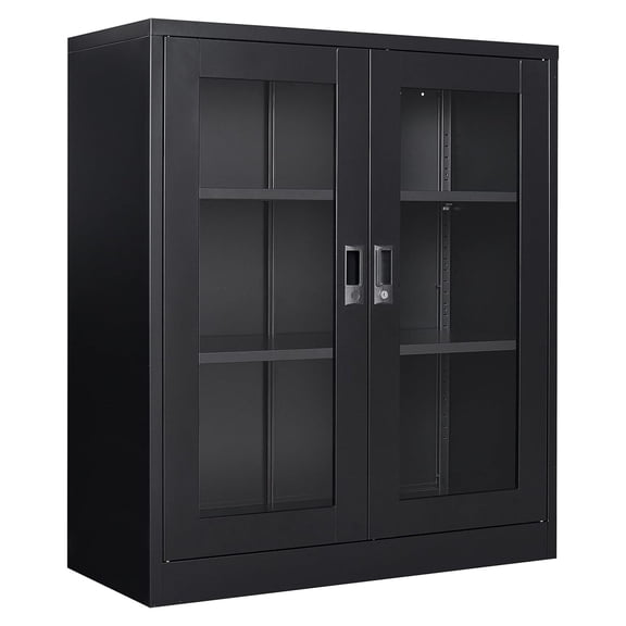 Drevy Metal Storage Cabinet with Doors and Shelves,Glass Cabinet Display Cabinet with Glass Doors,Office Cabinet with Storage Shelves and Double Doors, for Garage and Utility Room, Home Office