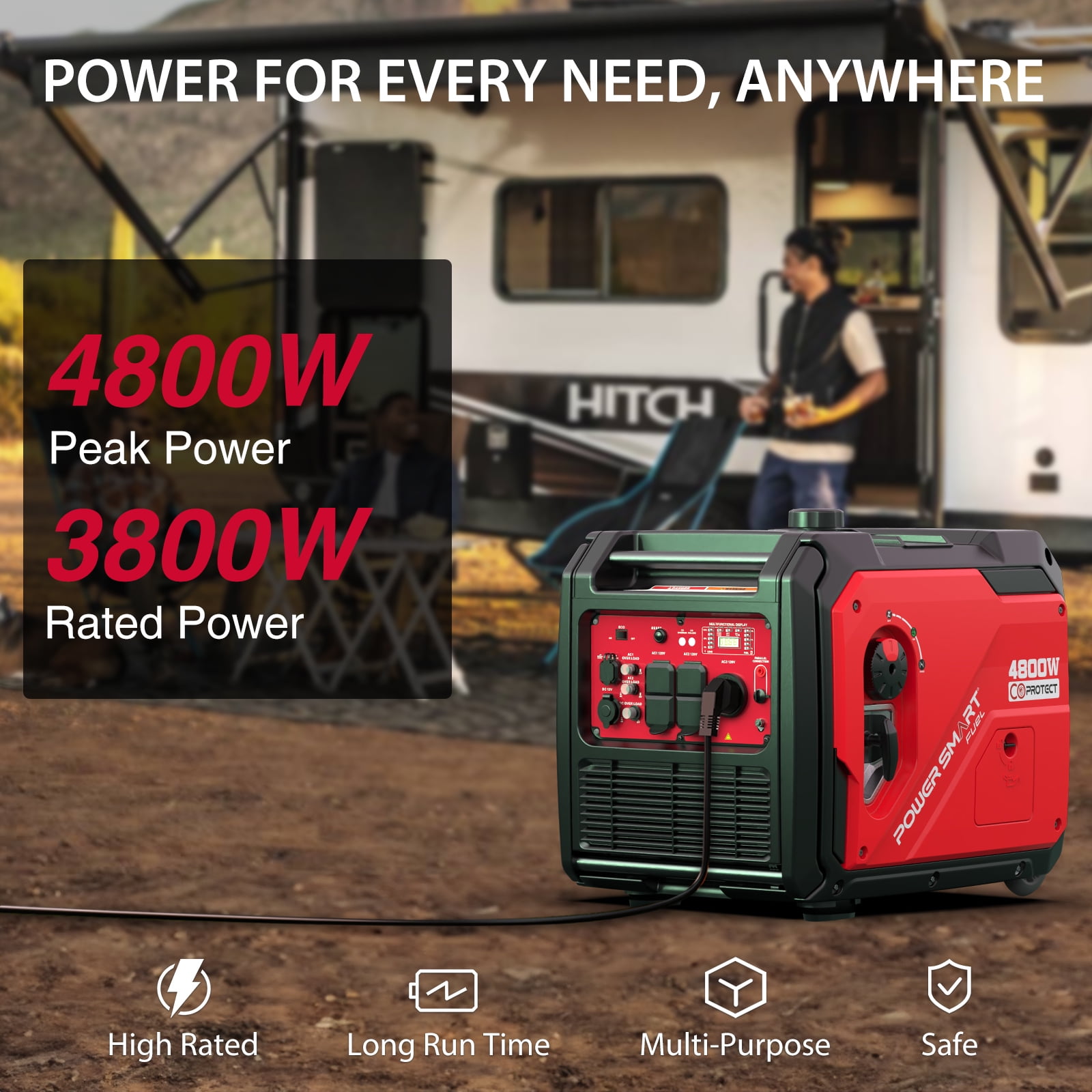 PowerSmart Equipment 4800W Gas Powered Inverter Generator CO Detect with Manual Start for Outdoor