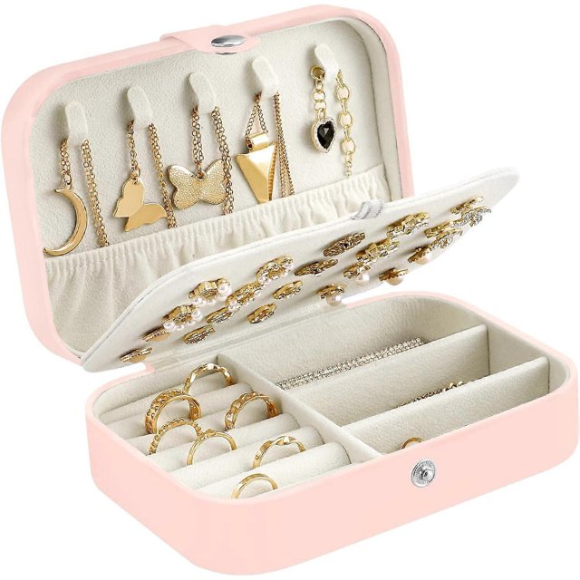 Jewellery Box Small Travel Jewelry Organiser Storage Case for Necklace Rings Bracelets Earrings Premium Faux PU Leather Jewellery Gift Box Girls Women