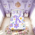 thumbnail image 4 of Meiyoeat Daisy Floral K Letter Full Size Sheets for Women Girls, Purple Princess Cartoon Bed Sheets, 4 Pieces, 4 of 5