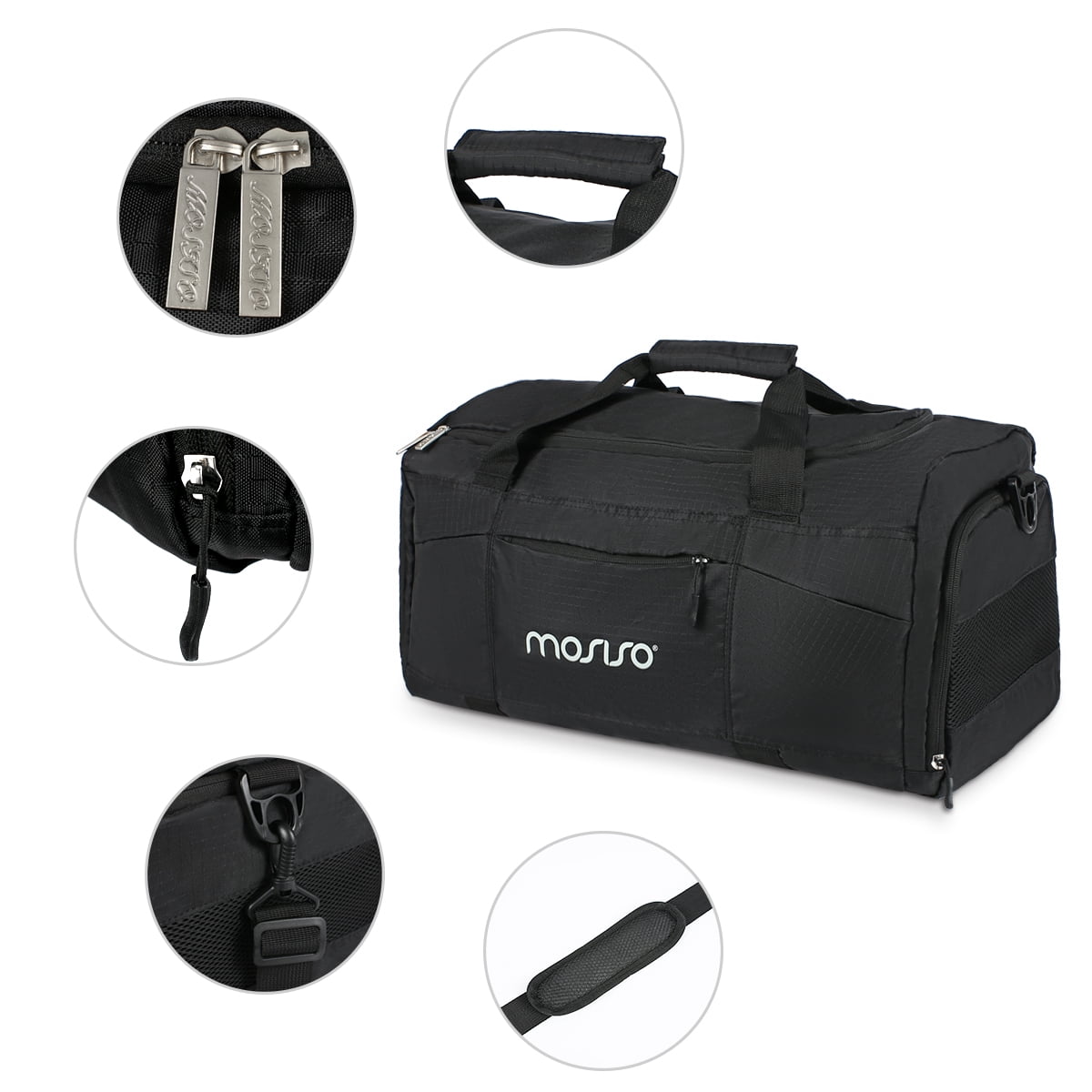 Mosiso Waterproof Sports Duffle Bag Gym Bag Travel Duffel with Adjustable Strap for Sports , Gym ,Vacation , Shopping and Travel ,Polyester Black