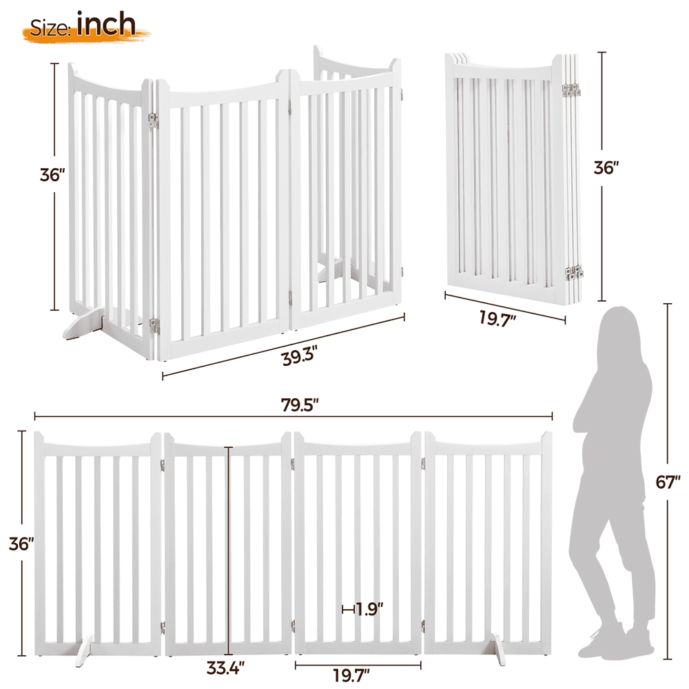 Alden Design 36″ Tall 4-Panel Foldable Freestanding Wooden Dog Gate for Small Pet, White
