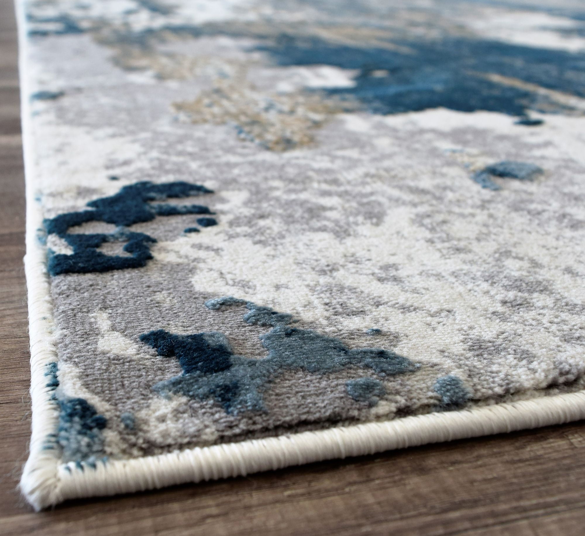Rugs America Astor AD40D Sapphire Blue Transitional Abstract Ivory Area Rug, 2'x8'