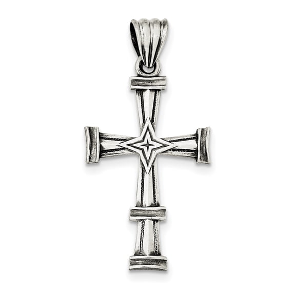 Sterling Silver Antiqued, Polished And Brushed Latin Cross Pendant Made In United States qc8167