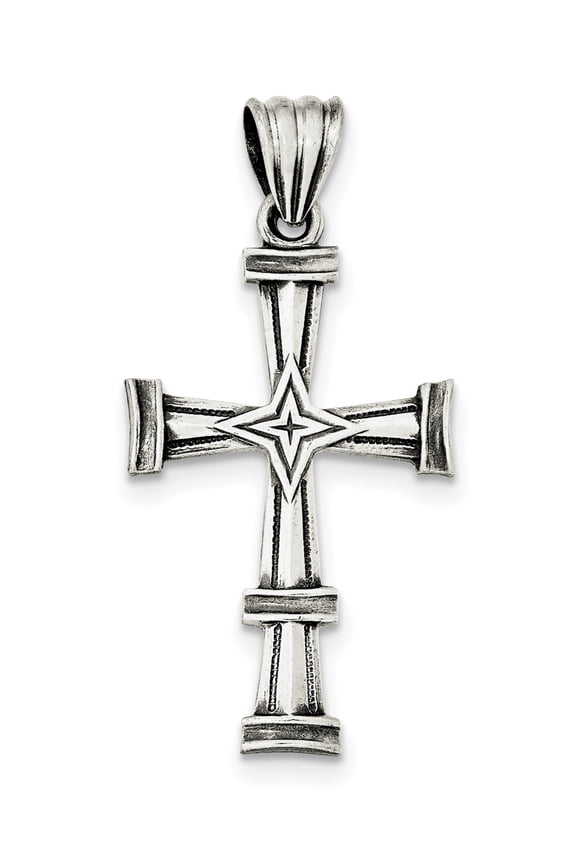 Sterling Silver Antiqued, Polished And Brushed Latin Cross Pendant Made In United States qc8167
